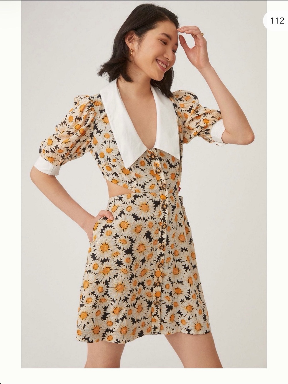 Maeve Puff Sleeve Printed Cutout Mini Dress